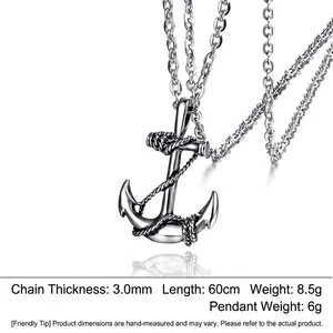 Titanium steel anchor cross pendant necklace for men with precise size and weight measurements