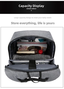 Interior detail of business laptop backpack showing large capacity and multi-pocket storage