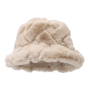 Chapeau bob épais et chaud en fausse fourrure de lapin tricoté pour femme couleur crème