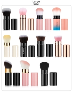 Assorted large retractable makeup brushes with various bristle shapes and colorful handles