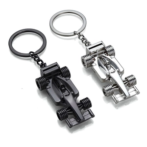 Formula 1 racing car metal keychain in black and silver zinc alloy finish