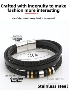 Detail eines 21 cm langen, mehrlagigen Lederarmbands mit magnetischem Edelstahlverschluss