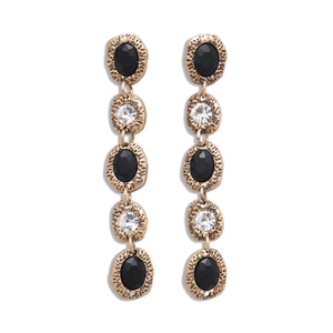 Vintage irregular oval tassel earrings with black stones and sparkling rhinestones