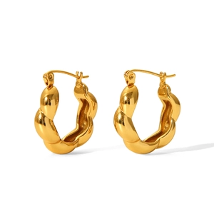 Elegant 18k gold plated stainless steel twisted rope hoop earrings for women