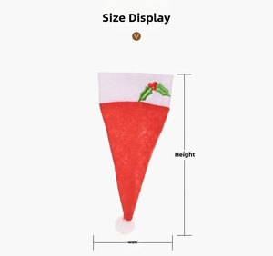 Detailed size display of a red Christmas hat cutlery holder with holly embroidery