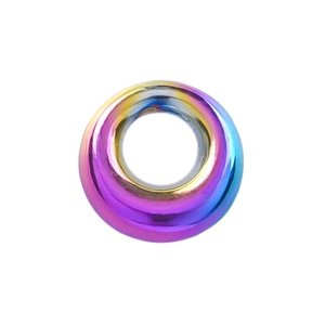 Macro shot of circular rainbow plated 304 stainless steel pendant for DIY jewelry crafts