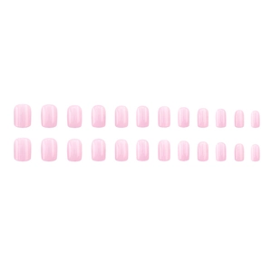 Glossy light pink short square round press-on nails 24pcs set in a neat layout