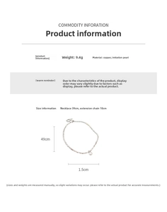 Detailed size specs for silver pearl necklace with 39cm chain and 1.5cm pendant