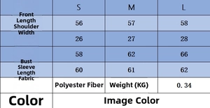 Size chart table for casual cold shoulder knitwear showing front length and chest width