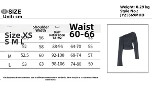 Detailed size chart for slim fit V-neck top with sleeve and bust measurements in cm