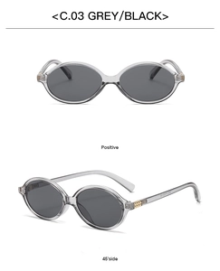 Detailed view of oval grey transparent sunglasses with dark grey lenses in C.03 color
