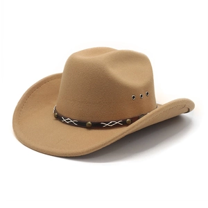 Detail of western wool fedora featuring leather band with studs and breathable eyelets