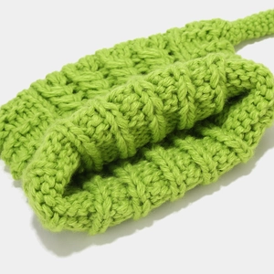 Chunky fluorescent green knit beanie for women with a warm hand-crocheted texture