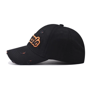 Gorra de béisbol de algodón negro con bordado Classic naranja y estilo desgastado