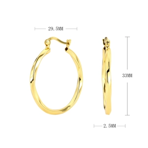 Detail of twisted texture gold earrings showing S925 stamp and 33mm height measurement