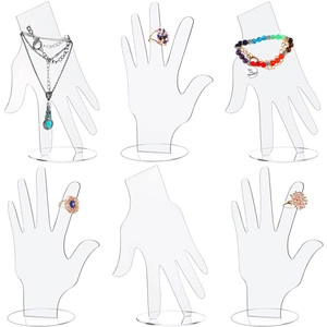 Transparent Acrylic Hand Jewelry Display Stand Gesture Model Holder For Rings Bracelets Necklaces With Round Base
