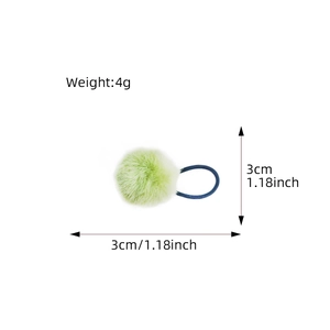 Green plush pom pom hair tie with dimensions 3cm diameter and 4g weight specifications