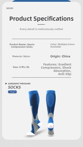 Detailed chart showing gradient compression and anti-slip zones of sports socks