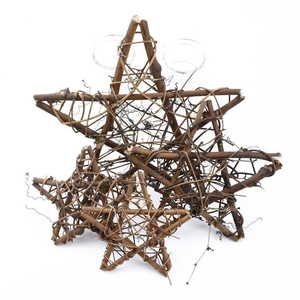 Handmade woven rattan star wreath set with glass candle holders for Christmas decor