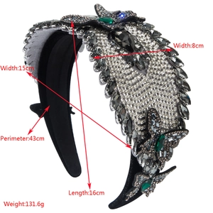 Luxury rhinestone headband with 3D butterfly and green crystals, 8cm wide padded hairband