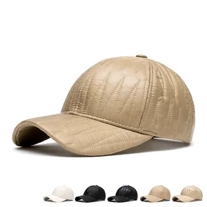 Quilted warm baseball cap for men and women with vertical padding in beige and black
