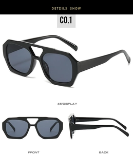 Détails des lunettes de soleil noires polygonales à double pont et verres gris