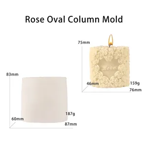 Rose floral oval column silicone candle mold featuring Love embossing for DIY crafts