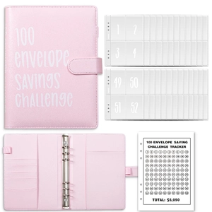 100 Envelope Savings Challenge Binder PU Leather Budget Planner Loose Leaf Cash Organizer For Budgeting Money Saver