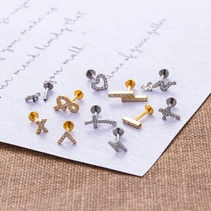 F136 Titanium cartilage studs featuring heart, snake, and cross shapes with zircon