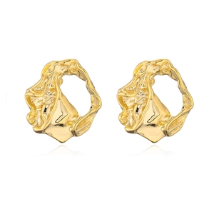 Minimalist gold plated irregular geometric smiley stud earrings with lava texture