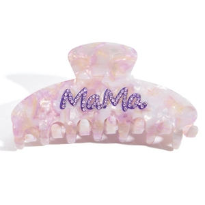 Pince à cheveux en acétate marbre rose avec inscription Mama en strass pour coiffure femme