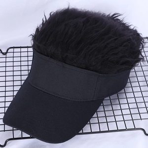 Creative black baseball cap featuring a unique wig attachment for party and novelty wear