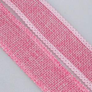 Pink burlap style decorative ribbon with wavy lace edges for Christmas DIY bow making
