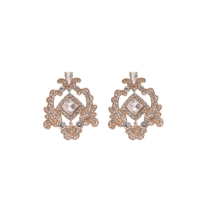 Élégantes boucles d'oreilles rose doré évidées avec cristaux et design baroque géométrique