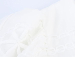 Détail de broderie florale française blanche et texture dentelle sur la robe