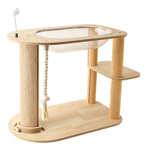 Árbol rascador de madera multifuncional con cápsula espacial y juguetes de pista para gatos