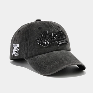 Vintage dark grey washed cotton baseball cap with New York Always 75 embroidery