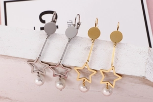 Détails de boucles d'oreilles étoile en acier inoxydable or et argent avec perles