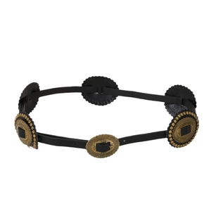 Vintage style hollow round metal studs on black PU leather waist belt for women