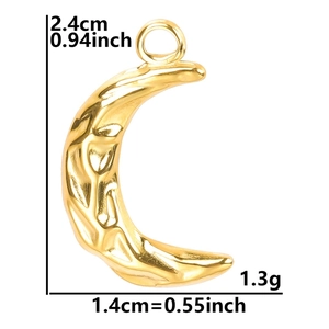 18k gold plated stainless steel crescent moon pendant with hammered texture dimensions