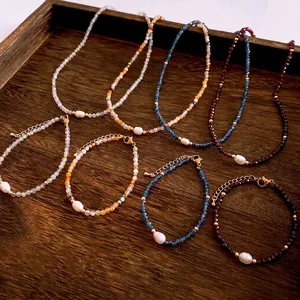 Retro Freshwater Pearl Beaded Necklace Bracelet For Women With Natural Stone Beads Elegant Vintage Fashion Jewelry Accessory
