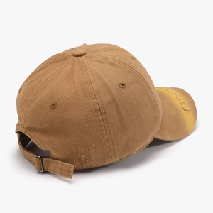 Retro distressed cotton baseball cap in khaki brown with vintage metal buckle