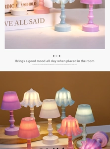 Close-up of mini lily of the valley night lights with pleated and tulip shades