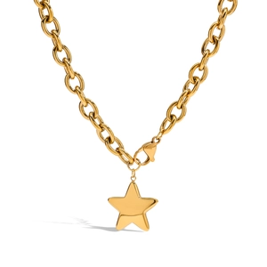 18K gold plated stainless steel chunky chain necklace with a star pendant for women
