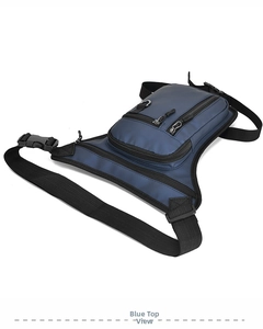 Tactical blue waterproof drop leg bag with adjustable straps and zipper pockets