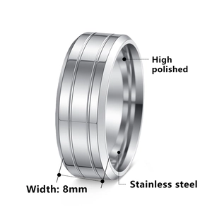 8mm high polished silver stainless steel ring for men with a minimalist classic design