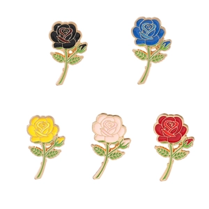 Elegant rose flower enamel brooches in five colors with golden trim for weddings