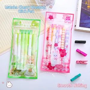 Retractable Gel Pens Black Ink Fine Point ST Tip Plastic Cute Cartoon Matcha Cherry Blossom Floral Stationery