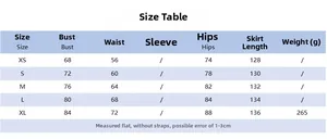 Detailed size chart for the backless ruffle split dress showing bust and waist measurements