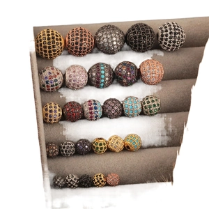 Micro-paved cubic zirconia round beads in gold, silver and rose gold for DIY jewelry